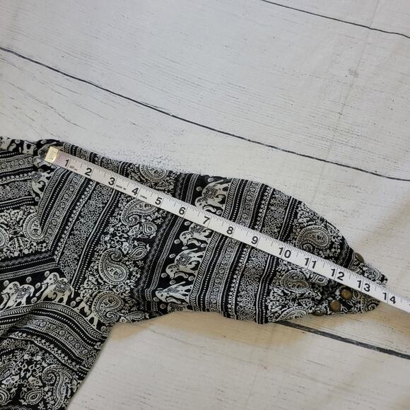 Angie Size L Black White Elephant Print Sheer Blouse with Brass Detail - Picture 7 of 10
